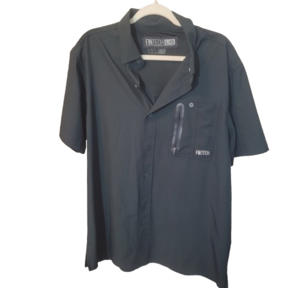 FINTECH Men's Charcoal Green Casual Button Down Shirt large